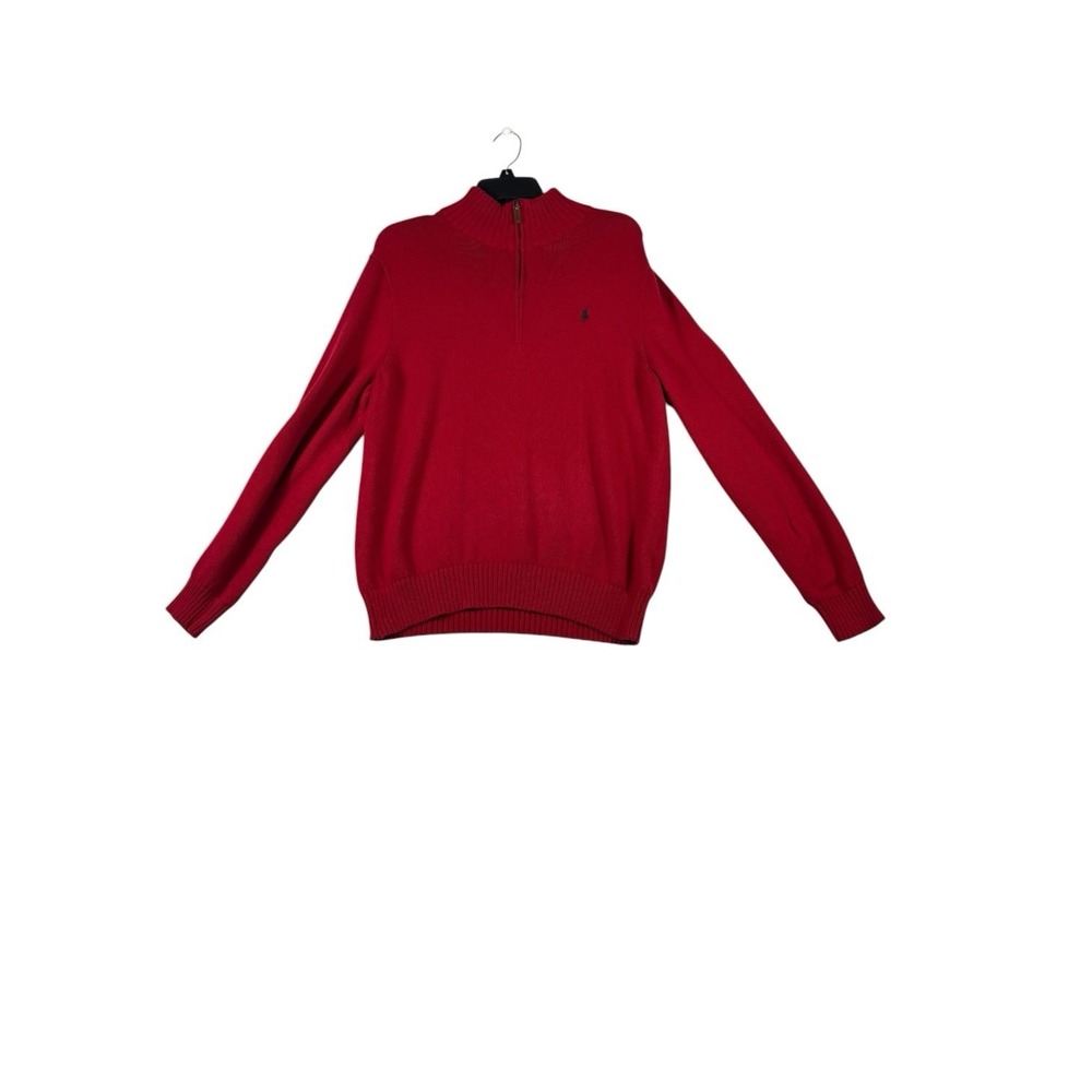 Polo Ralph Lauren Red Quarter Zip Sweater Men's Large Cotton Pullover Pony Logo - Picture 2 of 9